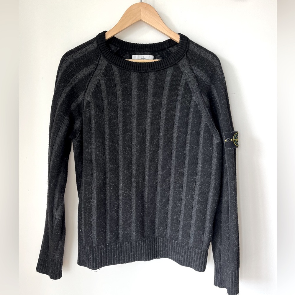 STONE ISLAND Authentic Black and Grey Wool Sweater